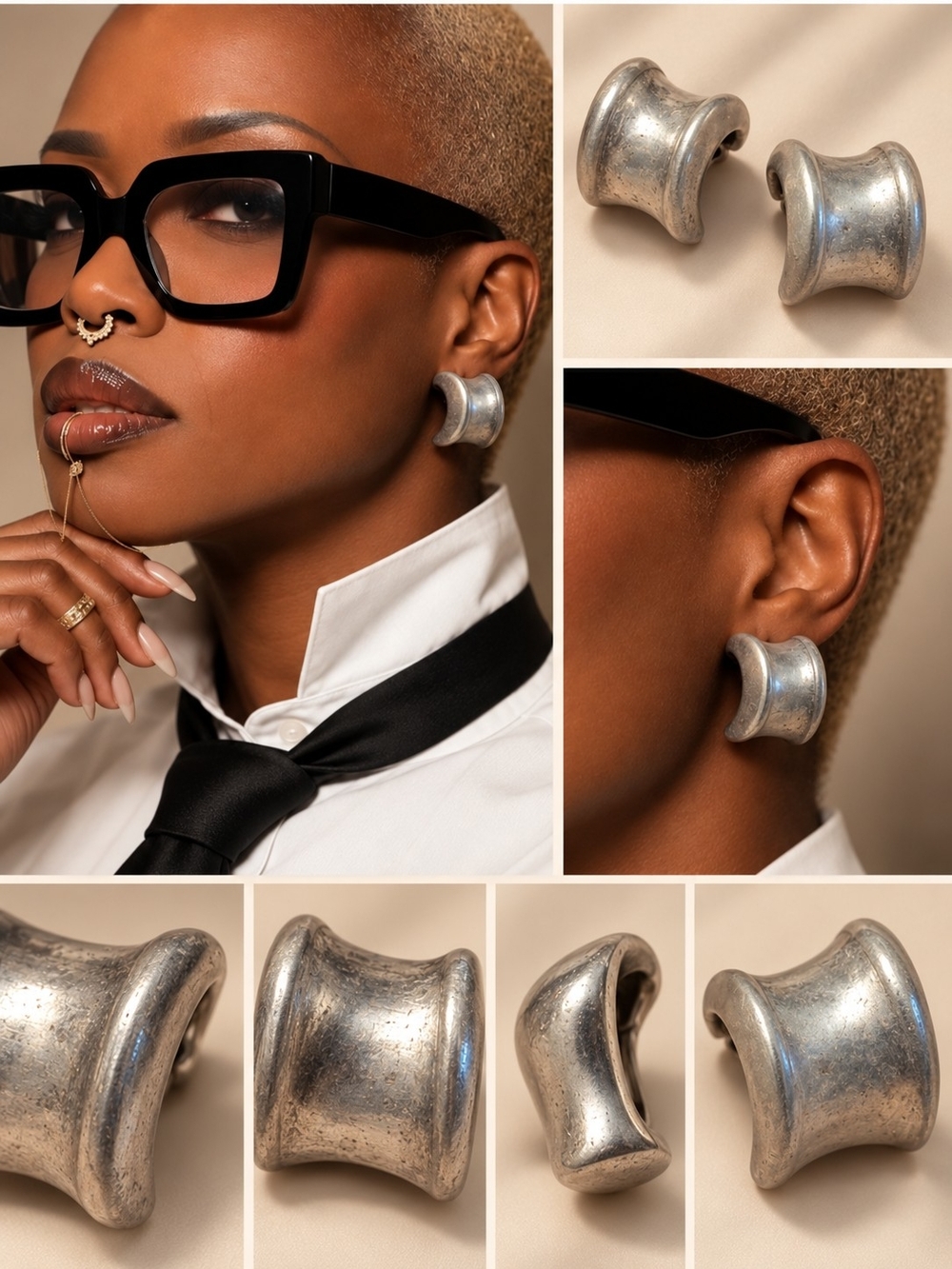 Ben-Amun 925 Sterling Silver Sculptural Clip-On Earrings.